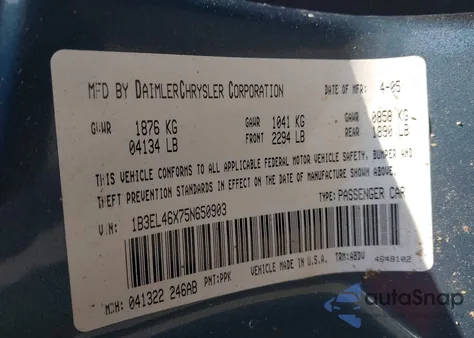 2005 Dodge Stratus Sxt z USA, uszkodzony, nr VIN 1B3EL46X75N650903